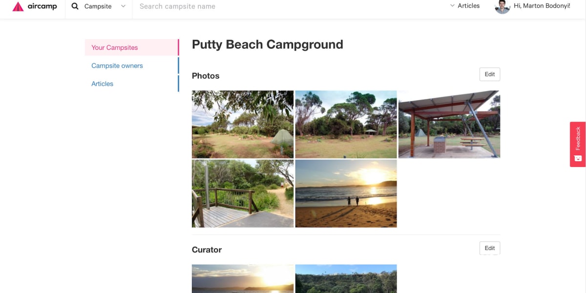Our new dashboard for Campsite Managers Anycamp